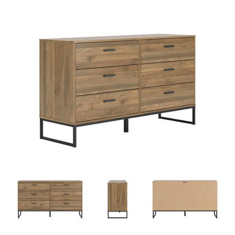 Signature Design by Ashley Deanlow Mid-Century Modern 6 Drawer Dresser with Safety Stop for Bedroom, Light Brown & Black Signature Design by Ashley