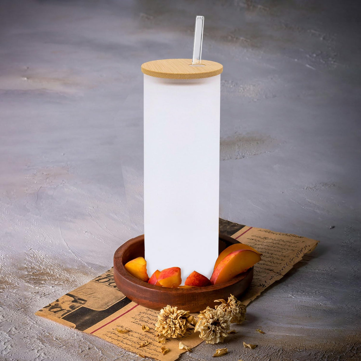 YOUKE OLA 10 Pack Sublimation Straight Glass Skinny Blanks Tumblers Frosted Glass Tumbler with Bamboo Lid and Glass Straw Tumbler Cups for Tumbler Heat Press 25oz YOUKE OLA