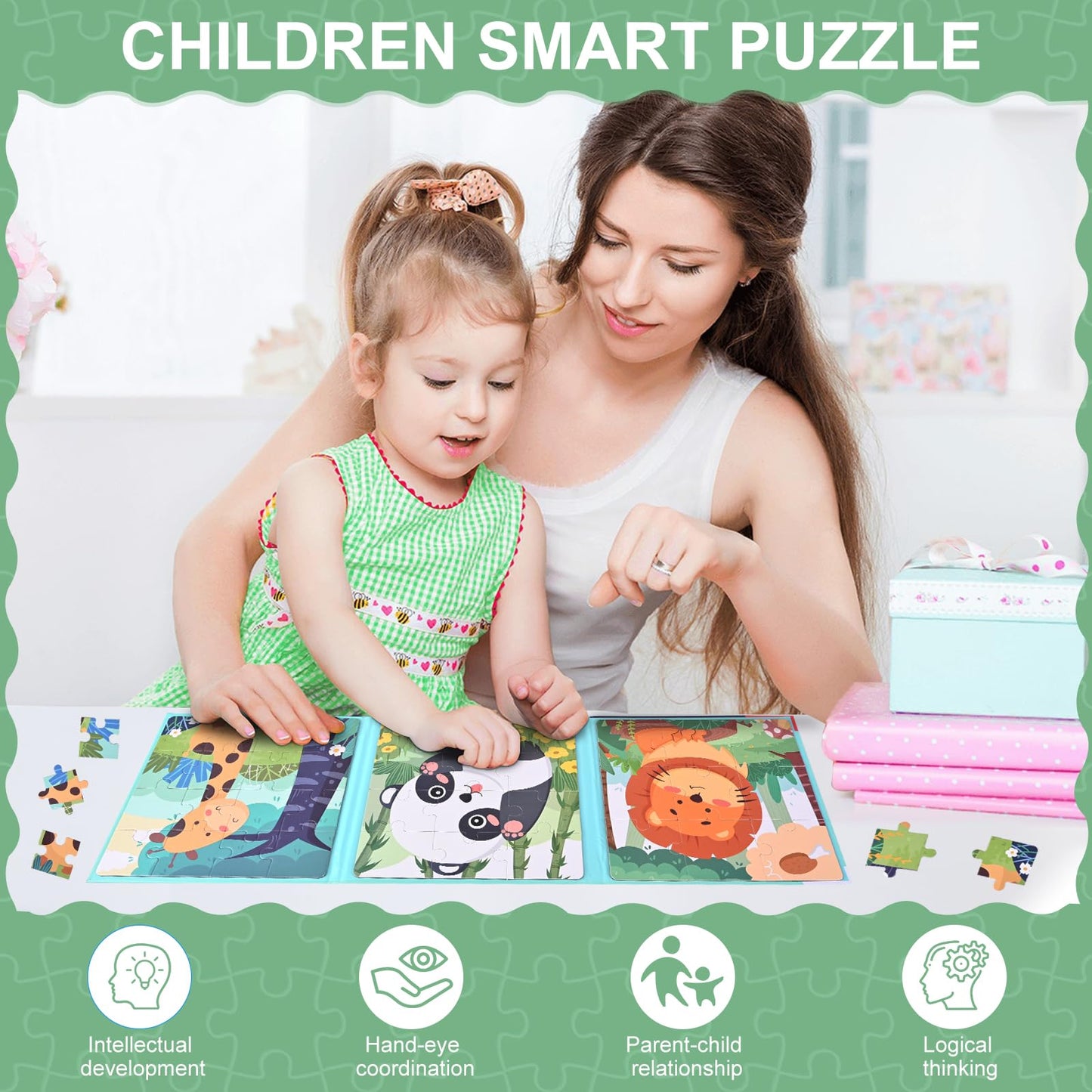 Kids Magnetic Puzzles Toddler Travel Toys Gifts for Kids, 3 in 1 Jigsaw Puzzle 37 Pieces Book,Gifts for Birthday, Thanksgiving, Christamas, Girls and Boys Age 3 4 5 6-Animal Theme Montessori