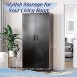 Oasecrilio Metal Storage Cabinet with 5 Adjustable Shelves, Garage Storage Cabinet with Lock, Kitchen Pantry Storage Cabinet, File Storage Cabinet, Filing Cabinets for Home Office, 71'H, Black Oasecrilio