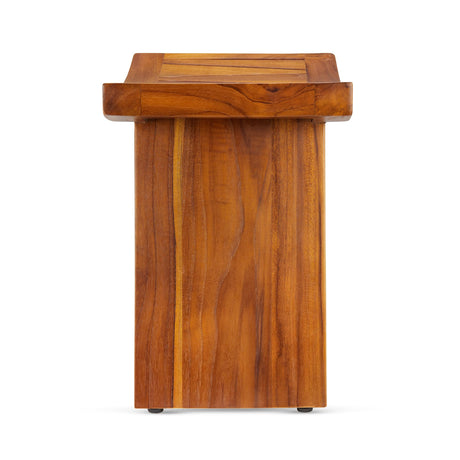 TeakCraft Teak Shower Stool with Shelf – Water Resistant, Non-Slip Premium Indonesian Teak Wood Bath Seat Bench for Shower – Fully Assembled Wood Spa Bath Organizer Seat with Leveling Feet, The Randi TeakCraft