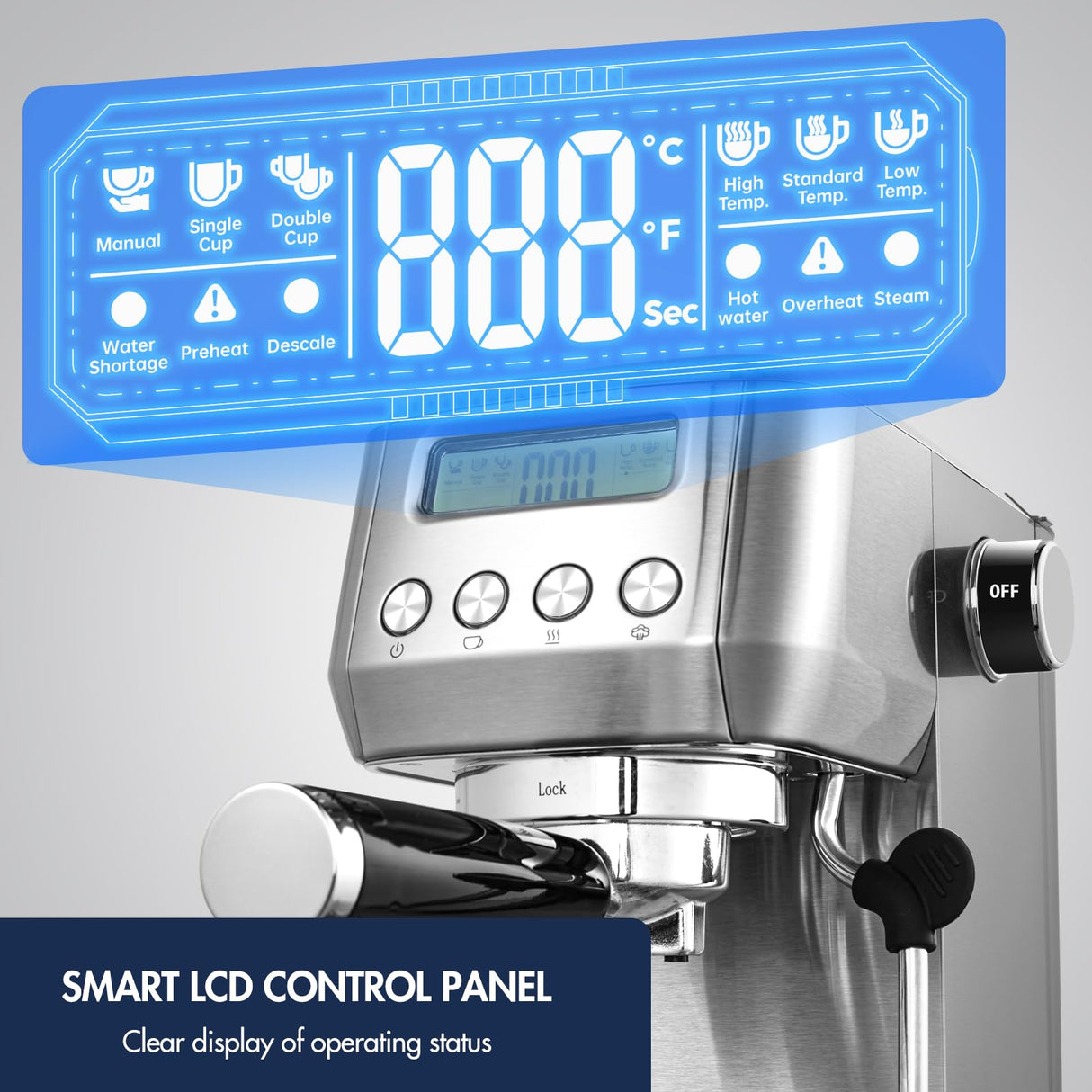 AMZCHEF Espresso Machines 20 Bar, Espresso Maker with Milk Frother & LCD Panel, Adjustable Temp, Compact Cappuccino Machines for Home and Friends Gifts AMZCHEF