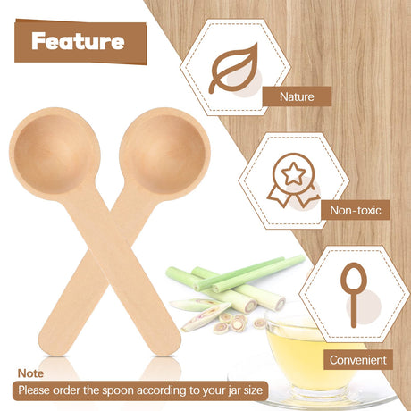 Baderke 50 Sets 3 Inch Mini Wooden Spoons Small Wooden Spoons Disposable Small Spoons for Spice Jars Wood Spoons with Tags and Twine Condiments Honey Sugar Kitchen Cooking Oil Tea Coffee Baderke