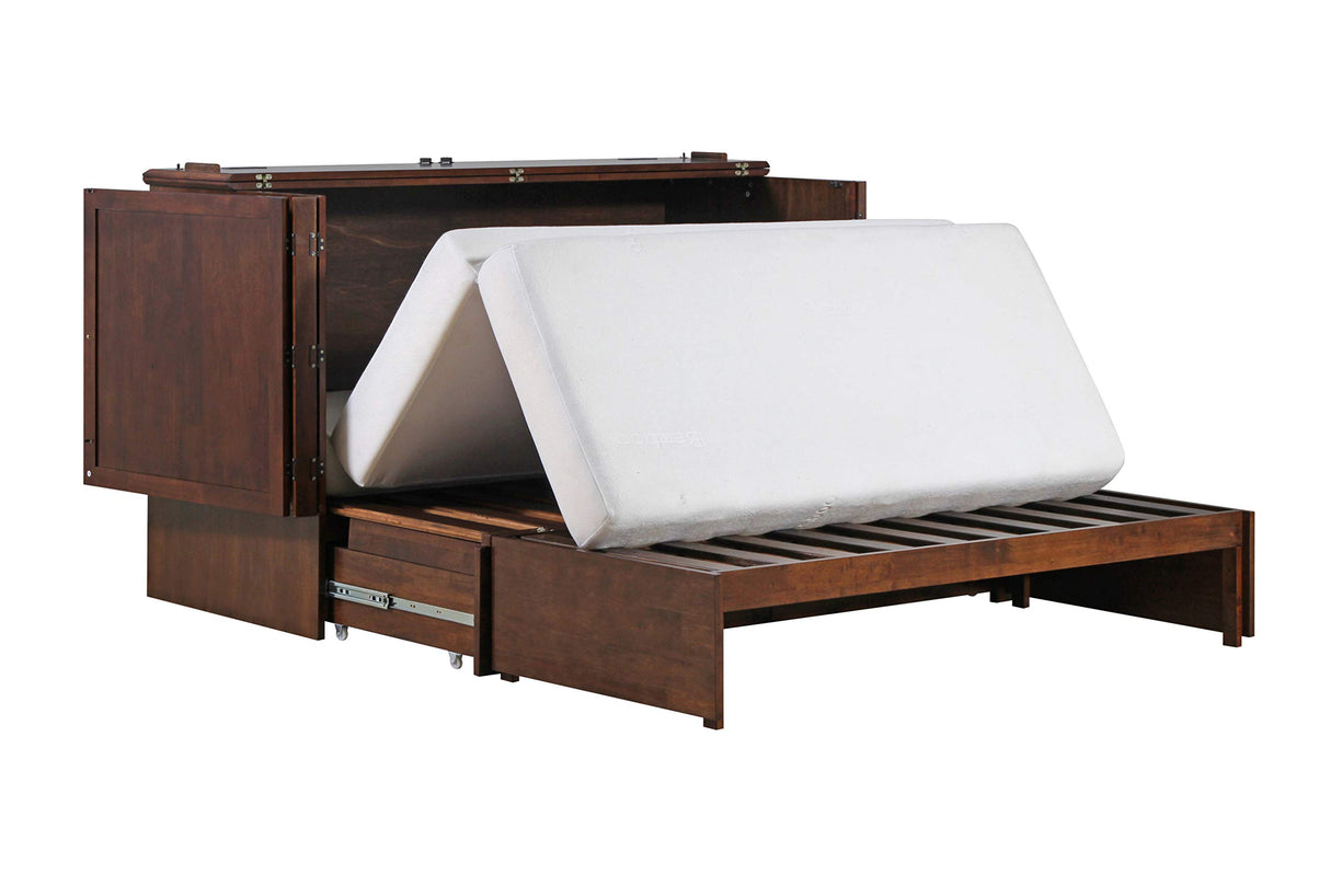 Mega Solutions Emurphybed Paradiseo Murphy Cabinet Chest Bed with Charging Station 6 Inch, Queen (Tobacco) Mega Solutions
