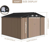 Zstar 10 x 8 FT Outdoor Storage Shed, Metal Steel Shed Storage House with Updated Frame Structure & Lockable Door, Waterproof Garden Steel for Backyard, Garden, Lawn, Patio, Brown Zstar