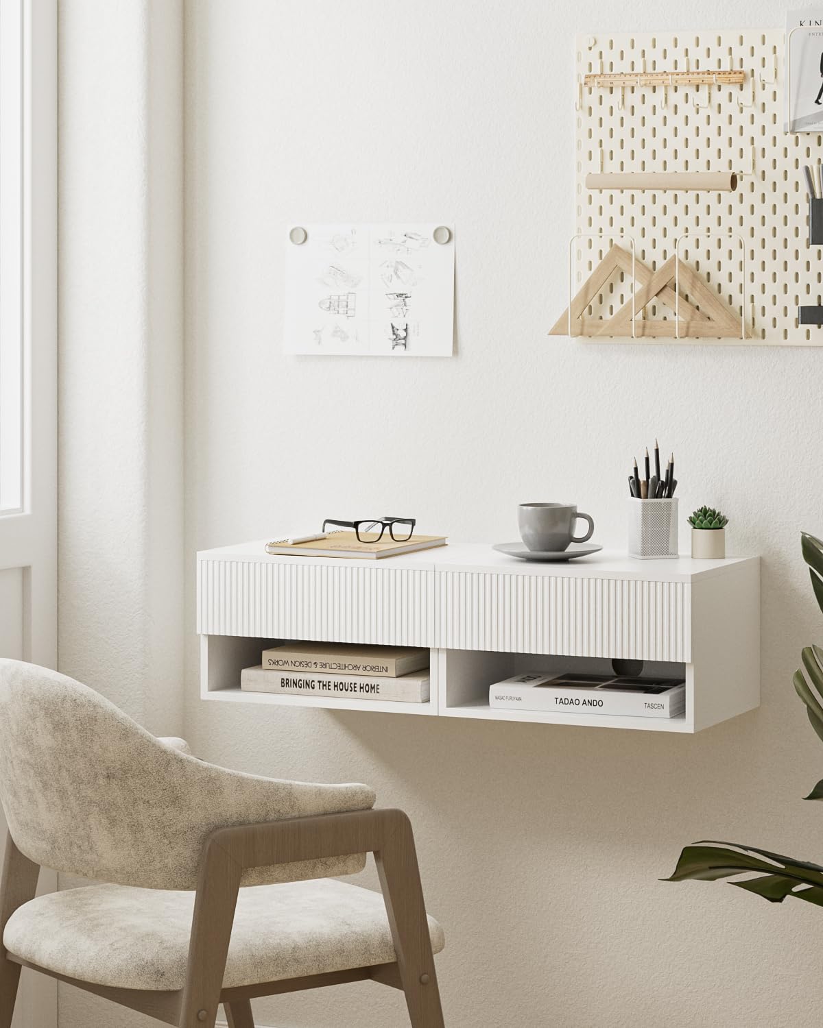 Aienvey Floating Nightstand, Small Modern Floating Nightstand with Drawer, Floating Shelves for Bedroom, Bathroom, White Stripe Aienvey