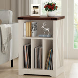 BEWISHOME Record Player Stand, Wood Turntable Stand with Vinyl Record Storage Up to 160 Albums, Farmhouse Record Player Table for Living Room Bedroom, White KCZ01W BEWISHOME