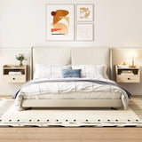 Natural Floating Nightstand Set of 2 with Charging Station and Storage Drawer Wall Mounted Bedside End Table Wood Modern Night Stand for Bedroom Nightstands Set 2 Natural HOSEOKA