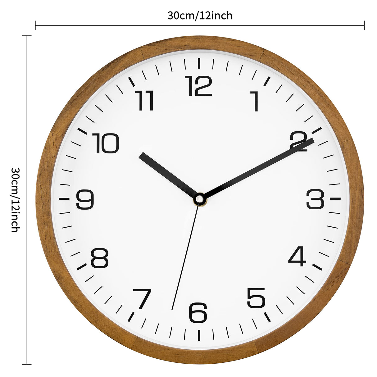 Foxtop Wood Wall Clock 12 Inch Silent Non-Ticking Battery Operated Quartz Round Wooden Wall Clock Decorative for Kitchen Bedroom Living Room Home Office Decor Foxtop