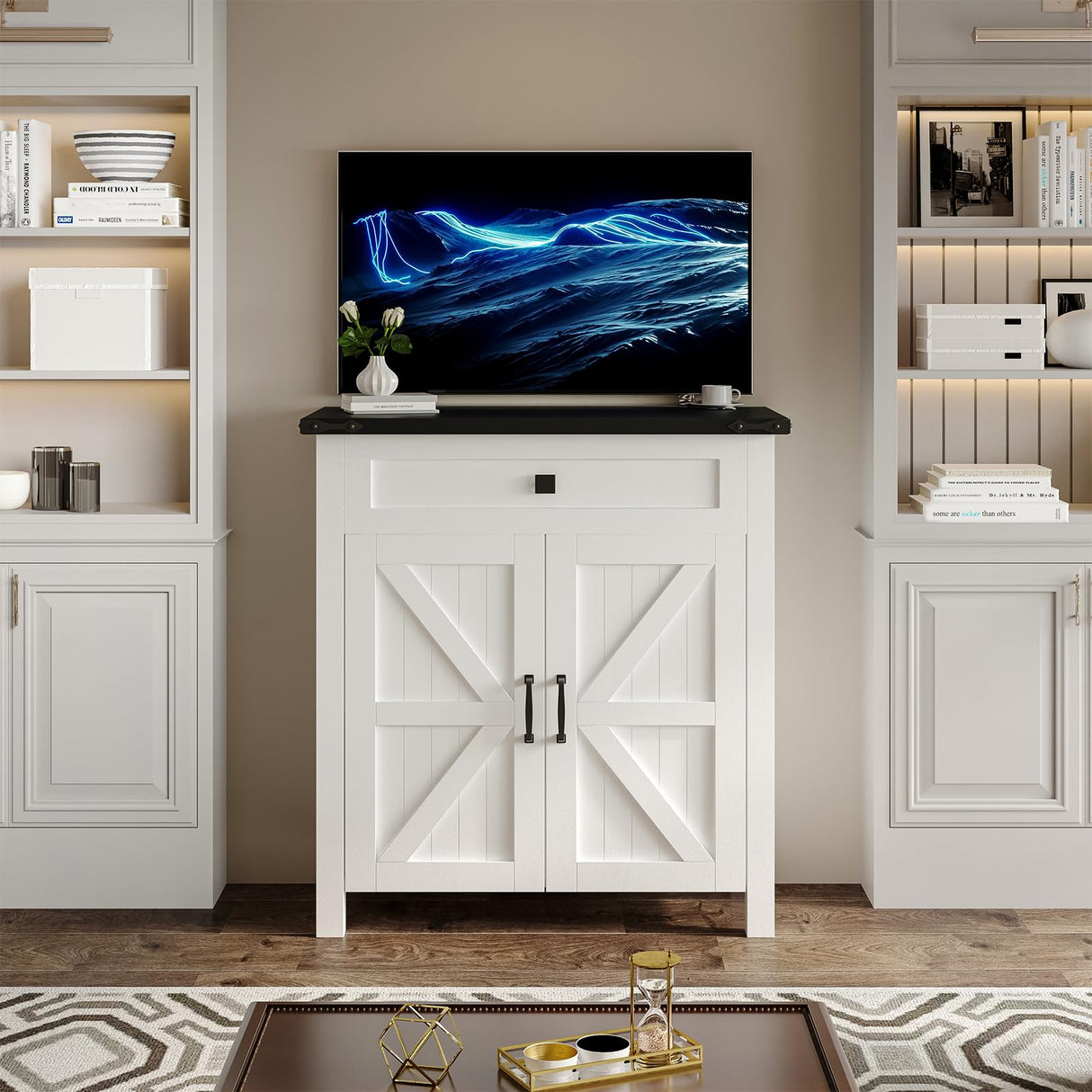 Suadism 20 Gallon Aquarium Stand With Charging Station, Farmhouse Fish Tank Stand, Reptile Tank Stand Terrarium Stand with Drawer and Cabinet Storage, Sturdy Heavy Duty 27.6"×15.7" Tabletop - White Saudism