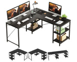 Bestier 95.2” L Shaped Desk, Reversible Corner Computer Desk or 2 Person Long Table with Adjustable Shelves, Large Writing Study Workstation with 3 Cable Holes - Black Bestier