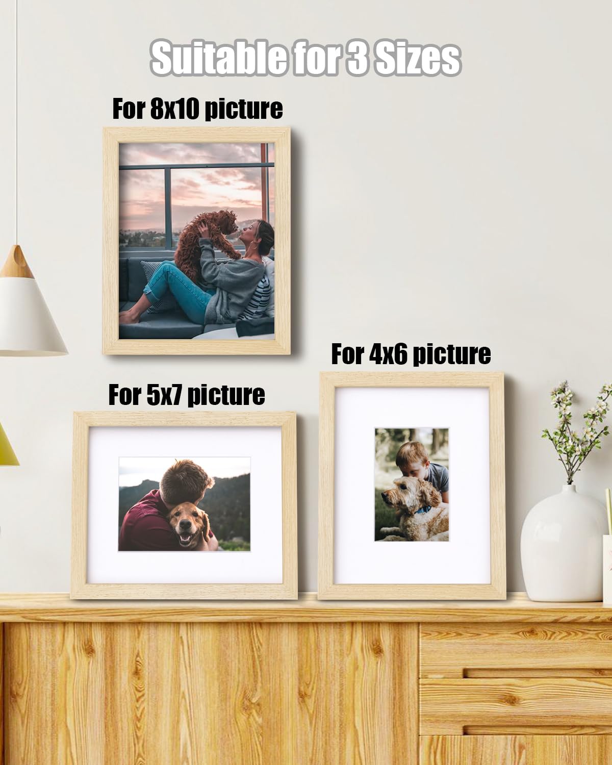 Egofine 8x10 Picture Frames Made of Solid Wood with Plexiglass, Display Pictures 4x6/5x7 with Mat or 8x10 Without Mat Set of 4 for Tabletop and Wall Mounting, Oak Wood Egofine