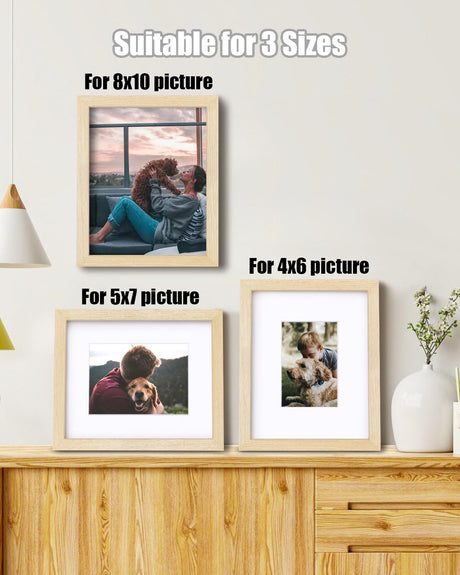 Egofine 8x10 Picture Frames Made of Solid Wood with Plexiglass, Display Pictures 4x6/5x7 with Mat or 8x10 Without Mat Set of 4 for Tabletop and Wall Mounting, Oak Wood Egofine