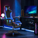 Gaming Chair, Computer Chair with Footrest and Lumbar Support, Height Adjustable Game Chair with 360° Swivel Seat and Headrest, High Back Office Chair with Bluetooth Speakers and RGB LED Lights Blue NEREIDS NET