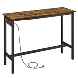 VASAGLE Bar Table, Narrow Long Kitchen Dining Table with Charging Station, Sturdy Metal Frame, Industrial, 15.7 x 47.2 x 35.4 Inches, Rustic Brown and Ink Black ULBT121K01 VASAGLE