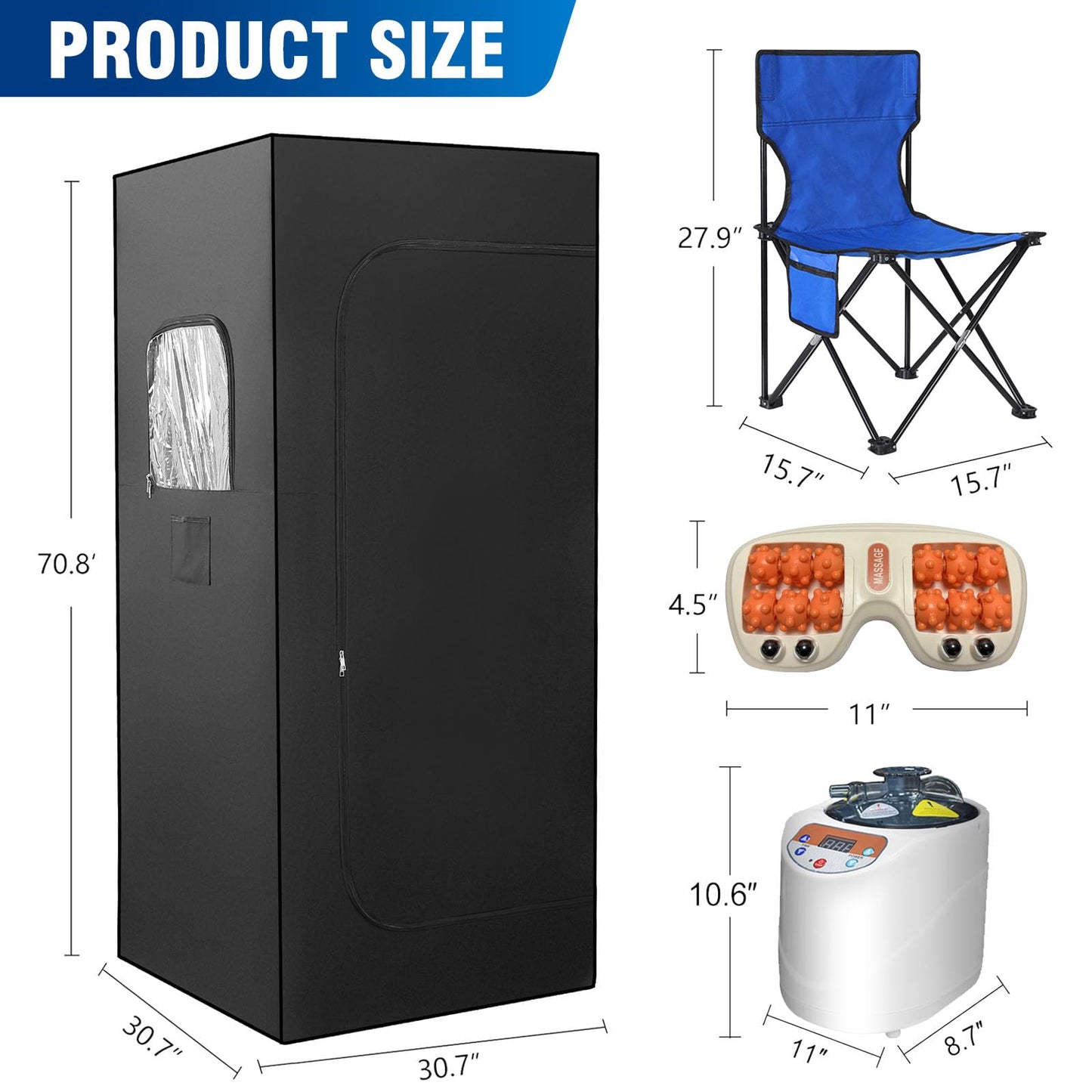 Portable Sauna for Home, Sauna Box, Home Sauna with 3 L 1100 W Steamer, Remote Control, Home Sauna Tent (Black)