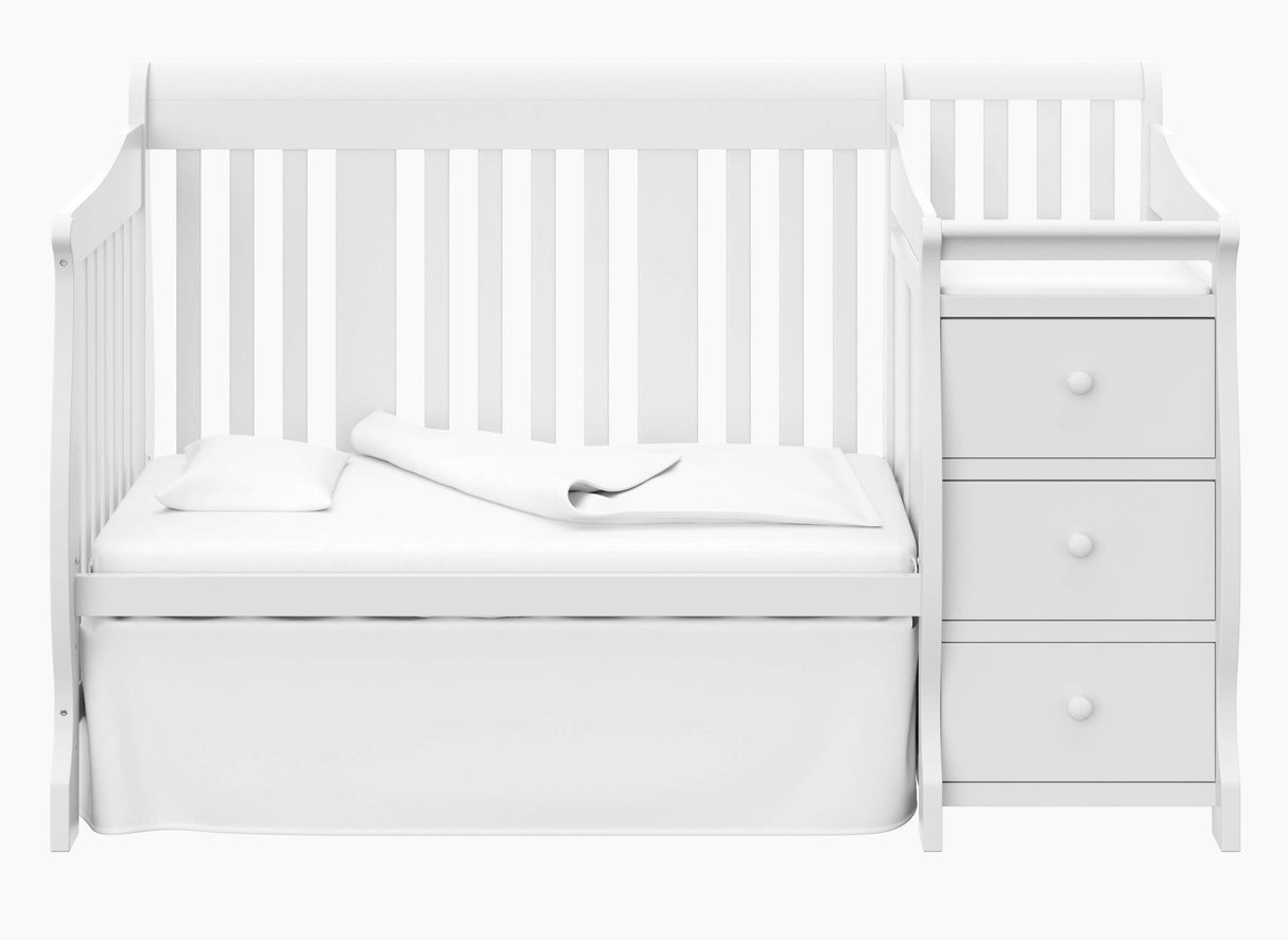 Storkcraft Portofino 5-in-1 Convertible Crib and Changer (White) – Changing-Table Combo with Drawer, Converts to Toddler Bed, Daybed Full-Size Storage Drawer Storkcraft
