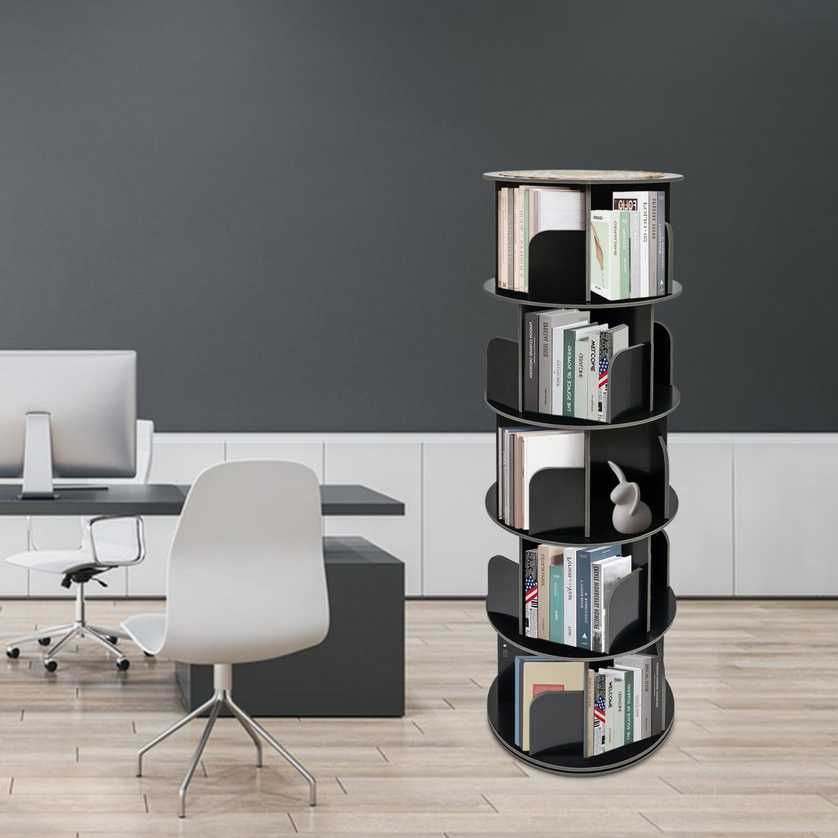 5-Tier Rotating Bookshelf - 360° Spinning Bookcase Storage Rack for Organising Books and Displaying Items SuiYuLn