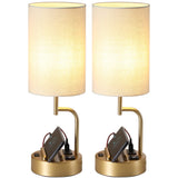 Dreamholder Table Lamp with 3 USB Charging Ports, Modern Desk Lamp with AC Outlet and Phone Stands, Perfect Bedside Lamp for Bedroom, Living Room, Office (Pack of 2), Gold Dreamholder
