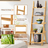 DOUSY- 5-Tier Bamboo Ladder Shelf Ladder Bookshelf Plant & Flower Stand Bookcase, Freestanding Storage Rack Organizer Display Shelf for Living Room, Home Office, Bedroom, Balcony, Natural Wood DOUSY