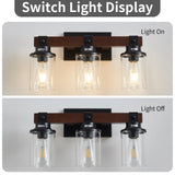 Aixialin Farmhouse Wood Vanity Light for Bathroom, 3-Light Wood Bathroom Vanity Light Fixtures Over Mirror, Rustic Sconces Wall Lighting with Metal Lampshade for Bathroom, Bedroom, Hallway Aixialin