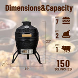 GarveeLife 13-Inch Portable Ceramic Charcoal Grill with Grill Stand, Egg Shaped Ceramic Charcoal Grill w 10.6" Stainless Steel Cooking Grate, Heat Deflectors and Ash Tool for Outdoor Barbecue, Baking GarveeLife