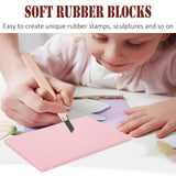 FVIEXE 8PCS 4x6 Inch Linoleum Carving Blocks for Printmaking, Rubber Linocut Block Stamp Making Kit with Wood Carving Tools and Rubber Brayer Roller, Soft Stamp Carving Kit for DIY Crafts FVIEXE