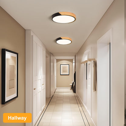 Vikaey Modern LED Ceiling Light, Minimalist Wood Flush Mount Ceiling Light Fixture, 4000K Not Dimmable, Circle Lighting Lamp with Acrylic Lampshade for Bedroom Laundry Room Hallway (Black,11. - WoodArtSupply