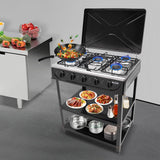 Propane Gas Stove 5 Burner/4 Burner, Portable Natural Gas Stove Outdoor Camping BBQ Stove Gas Cooker with 2 Tier Storage Rack, for RV, Apartment, Outdoor Cooking (Black, 5-Burner) BUKGOCUMN