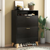 Gyfimoie Entryway Shoe Storage Cabinet with 2 Flip Drawers, FreestandingShoe Organizer for Entryway, Narrow Shoe Rack Cabinet (Black) Gyfimoie
