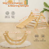 FUNLIO Foldable Pikler Triangle Set, Montessori Climbing Set with Solid Wood for Toddlers 2-5 yrs, Adjustable 5-in-1 Indoor Play Gym with Arch/Slide/Climbing Rock/Triangle, Easy to Install-Medium Size FUNLIO