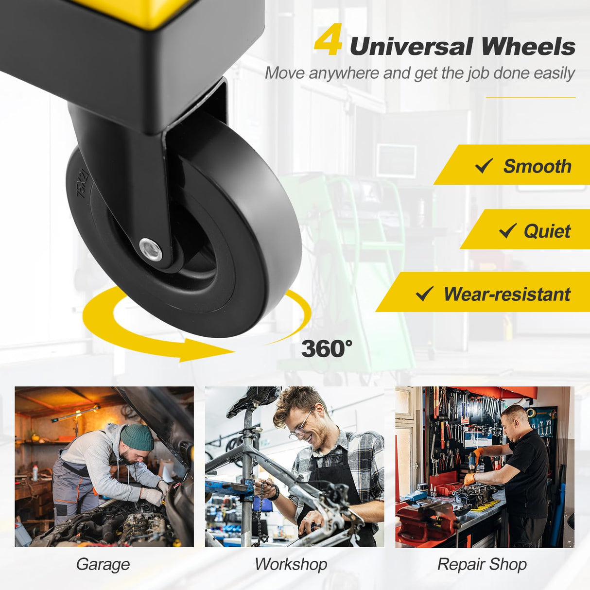 Goplus Mechanic Stool with Wheels, 360 Degree Swivel Rolling Garage Stool with 22.5”-27.5” Height Adjustment, Padded Seat, 330 LBS Capacity, Tool Tray, Heavy Duty Creeper Seat, Shop Stool for Workshop Goplus