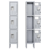 INTERGREAT Metal Lockers for Employees, 3 Door Storage Locker, Tall Steel Locker Cabinet for School, Office, Home, Gym, Kid Room, with Mirror (3-Tier，Grey) INTERGREAT