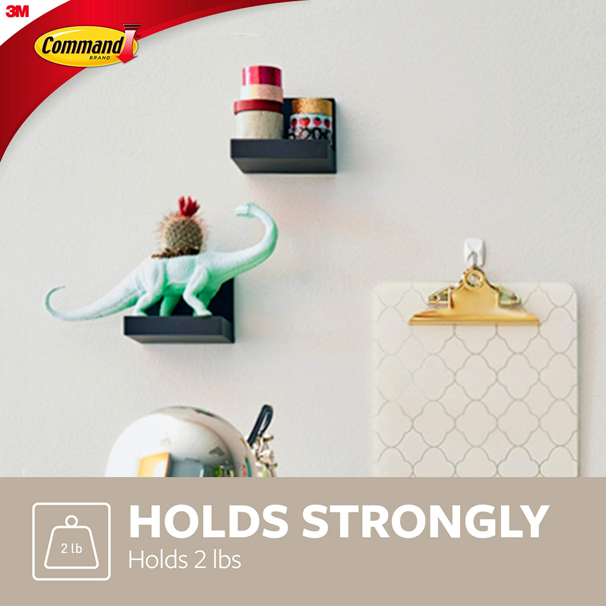 Command Display Ledges, Holds up to 2 lb, Slate, 2 Ledges with 8 Medium Command Strips, Damage Free Hanging Floating Shelf with Adhesive Strips, Personalize Living Room, Bedroom, Kids Room or Office Command