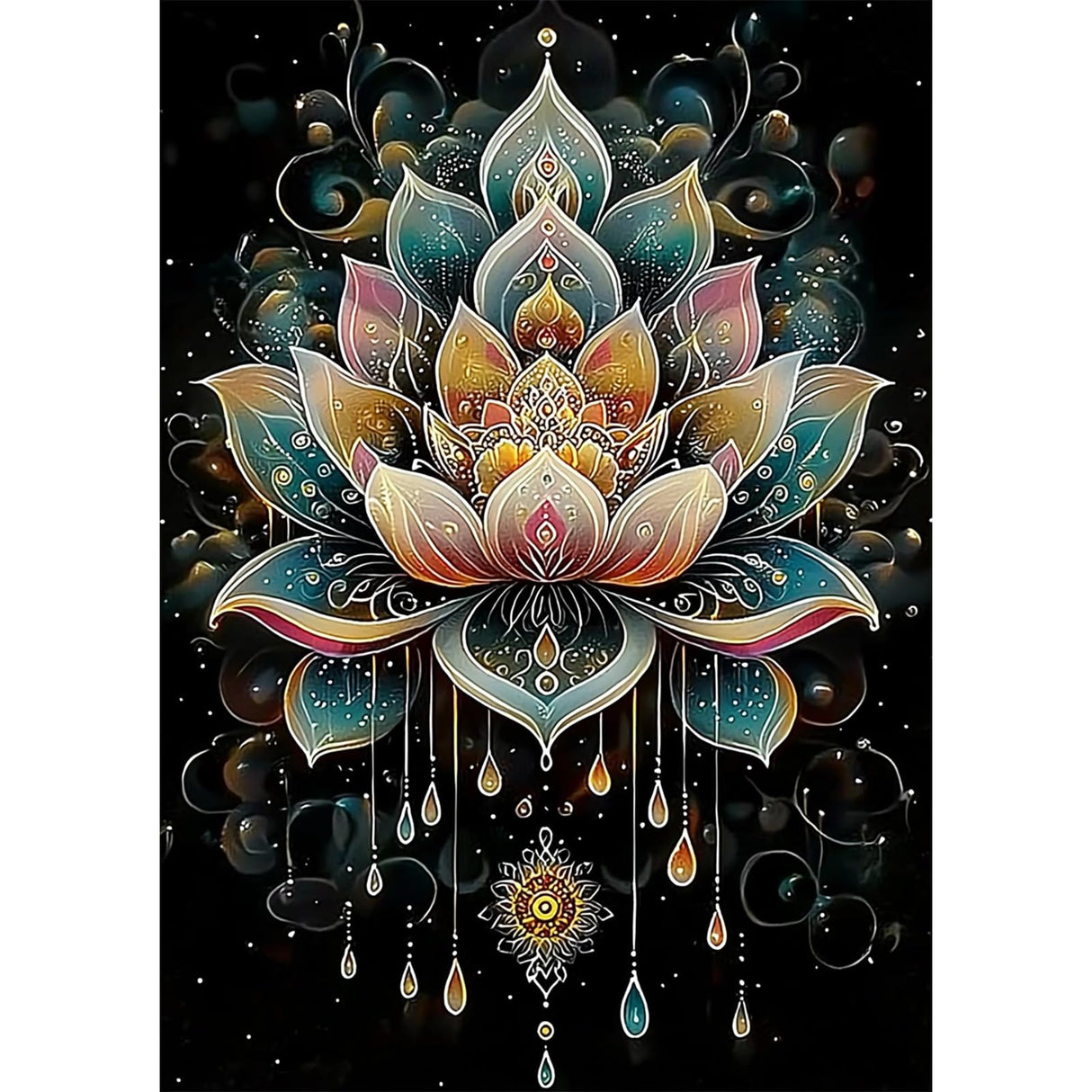 SENQAO Diamond Art Kits for Adults - Mandala Lotus Flower Diamond Painting Kits DIY 5D Full Drill Diamond Dots Paintings with Diamonds Gem Art and Crafts for Home Decor 12x16 Inch SENQAO