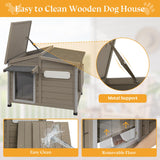 Gowoodhut Dog House Outdoor Weatherproof Large Wooden Dog Kennel Indoor with Chew-Proof Iron Frame, Removable Floor, and Adjustable Window for Large and Medium Dogs (Grey, 34" D x 22" W x 26.5" H) Gowoodhut