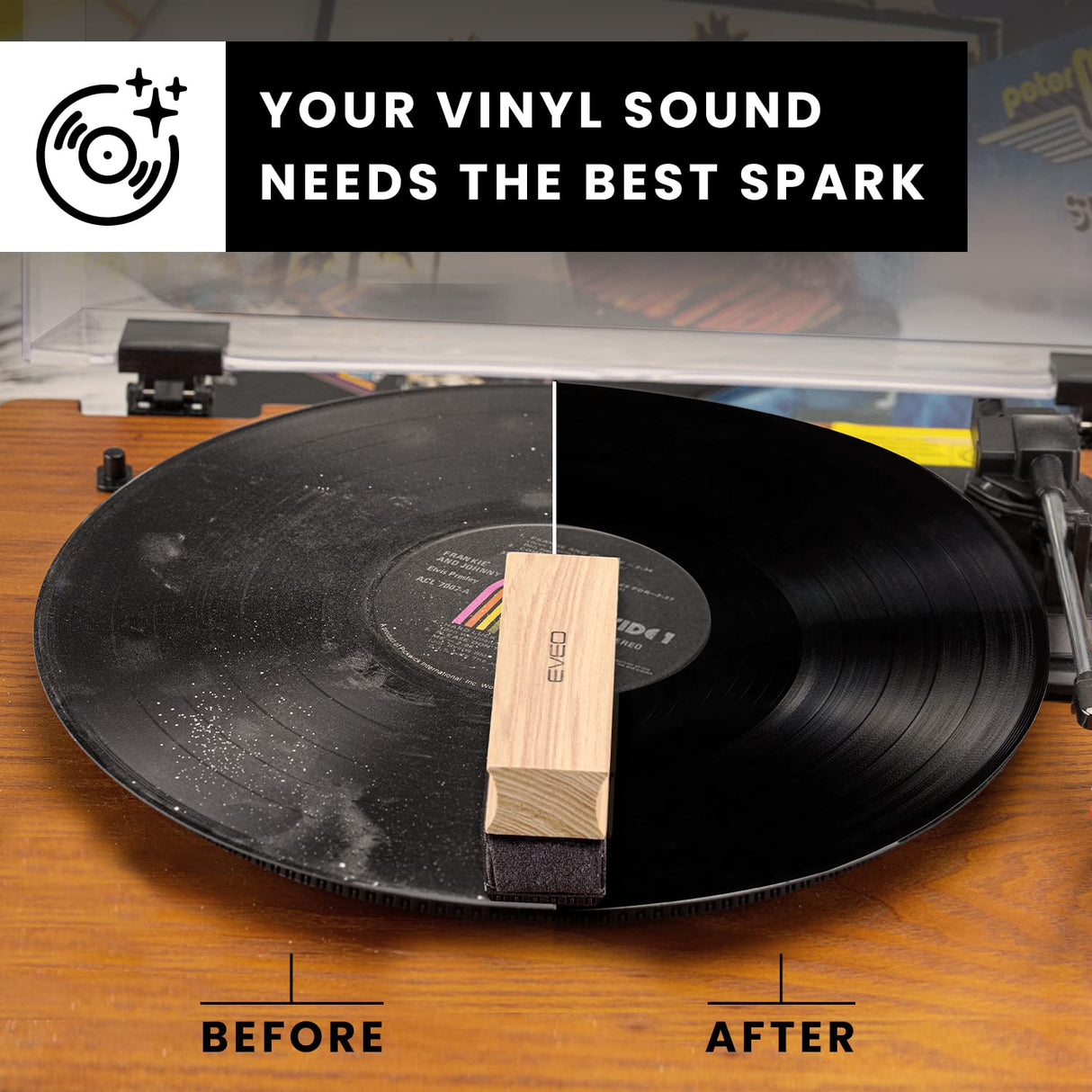 EVEO Vinyl Record Cleaning Kit - 4-in-1 Premium Vinyl Record Cleaner & Vinyl Cleaning Kit with Velvet Brush, Vinyl Cleaner Liquid, Duster & Turntable Stylus Gel EVEO