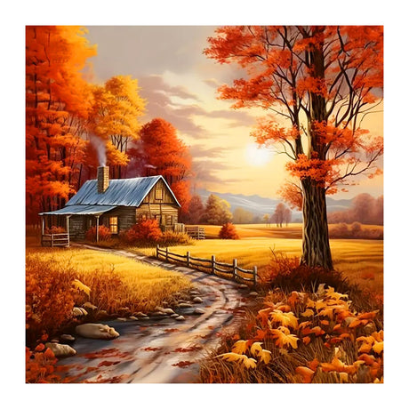 FHBUBPUP Autumn Landscape Diamond Painting Kits for Adults, Fall Diamond Art Kits for Beginners, 5D DIY Full Drill Round Gem Art, Paint with Diamond Beads Craft Home Wall Decor 12x12 inch FHBUBPUP