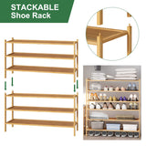 kiplant Long Shoe Rack, Bamboo Wood 3-Tier Shoe Rack for Entryway, Stackable | Foldable | Natural, Shoe Organizer for Hallway Closet, Free Standing Shoe Racks for Indoor Outdoor kiplant