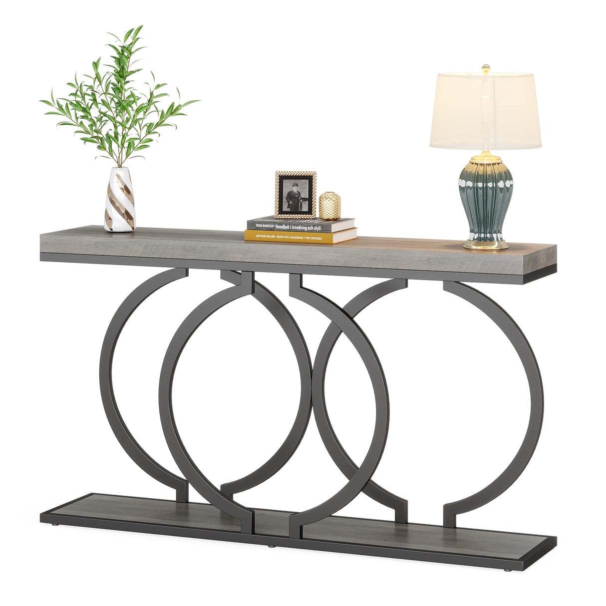 LITTLE TREE 55 inch Faux Marble Gold Console Table Modern Entryway Table Narrow Long Sofa Table Accent Table for Living Room, Grey + Black LITTLE TREE