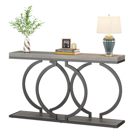 LITTLE TREE 55 inch Faux Marble Gold Console Table Modern Entryway Table Narrow Long Sofa Table Accent Table for Living Room, Grey + Black LITTLE TREE