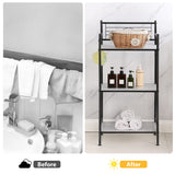 MallBoo 3-Tier Metal Freestanding Storage Shelf,Standing Bathroom Shelves with 3 x PP Shelf Liners and 4 x Hooks for Laundry Kitchen Office (Black) MallBoo