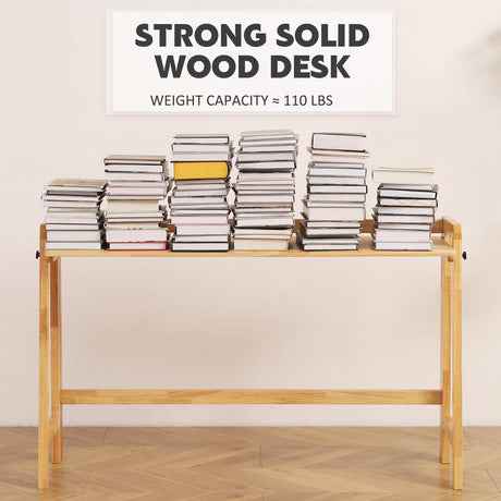Solid Wood Folding Desk Mid Century Modern Desk, 47'' Foldable Writing Computer Desk for Home Office, Simple Study Makeup Workstation, Wooden Study Office Desk Table for Small Spaces, Natural Color Fetuero