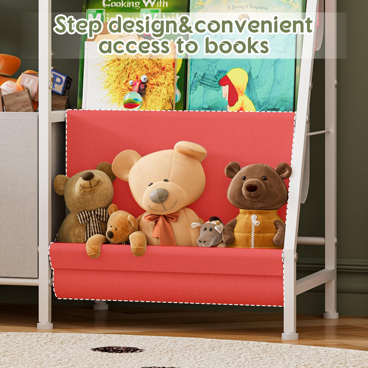Kids Bookcases Montessori Bookshelf Nursery Book Shelves And Toy Storage With Drawer Childrens Toddler Bookshelf Sturdy Metal Kid's Toy Storage Organizer For Kids' Rooms Playroom kindergarten Aokitsink