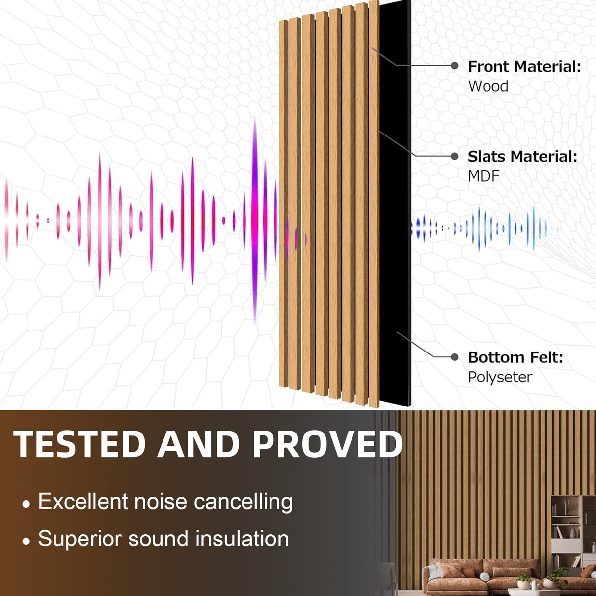 Wood Acoustic Panels Pack of 4, Soundproof Paneling for Interior 47.24”L*12.6”W, Decorative Slat Wall Panels for Noise Reduction, Paper Veneer Brown mondaria