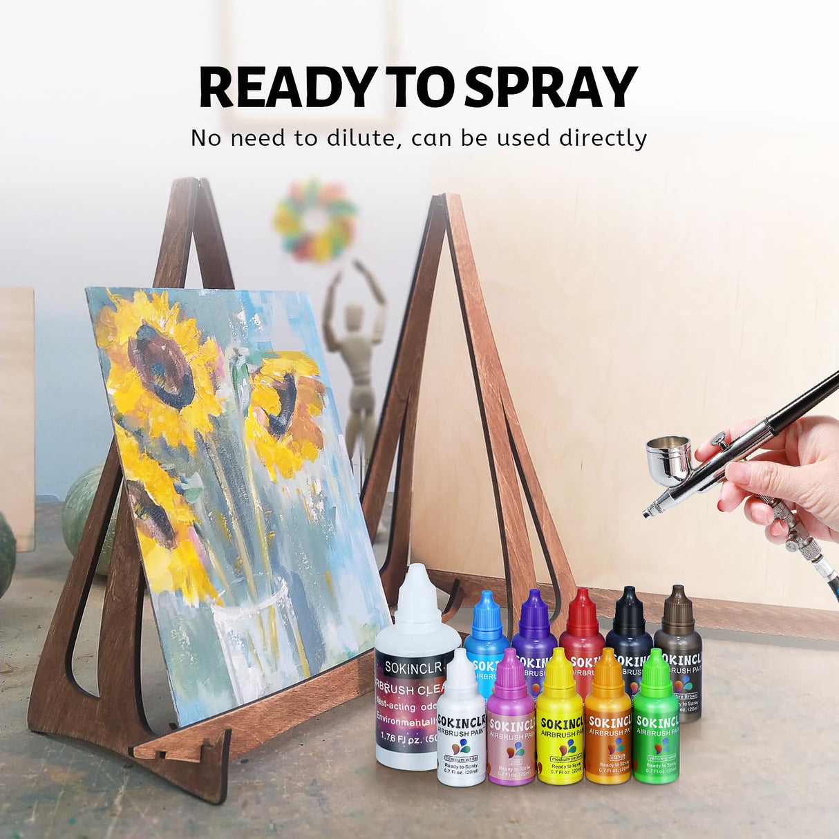 Airbrush Paint - Perfect for Artists and Beginners - Complete Water-Based Air Brush Painting Set with Thinner, Cleaner, Mixing Cups, Mixing Sticks, Gloves SOKINCLR