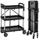YITAHOME Folding Utility Service Cart, 350LBS 3 Tier Foldable Cart with Wheels Collapsible Cart on Wheels with 360°Swivel Wheels (2 with Brakes), Portable Cart for Home Garage Restaurant Office YITAHOME