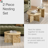 Burl Wood Round Nesting Coffee Tables - Modern Living Room Furniture - Organic Modern Drink Desk - Stylish Home Decor - 2 Piece Tables Set - Burl Top and Base Stead