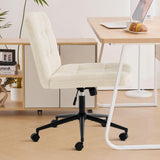 Furniliving Wide Desk Chair, Faux Fur Upholstered Office Chair with Wheels, Adjustable Accent Chair with Thicken Seat, Computer Chair for Living Room, Study Room, Home Office, IvoryWhite Furniliving