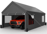 JAMFLY Carport, 12x20 ft Heavy Duty Carport with Roll-up Windows, Portable Garage with Removable Sidewalls & Doors, Car Canopy with Sandbags and All-Season Tarp for Car Boat Truck Motorcycle JAMFLY